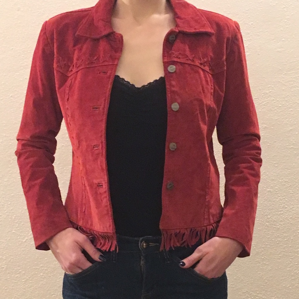 Red suede fringe jacket